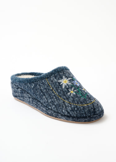 Chaussons mules brodés largeur confort Marine
