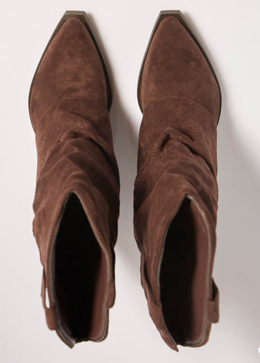 Bottes froissées brodées style cow girl Marron