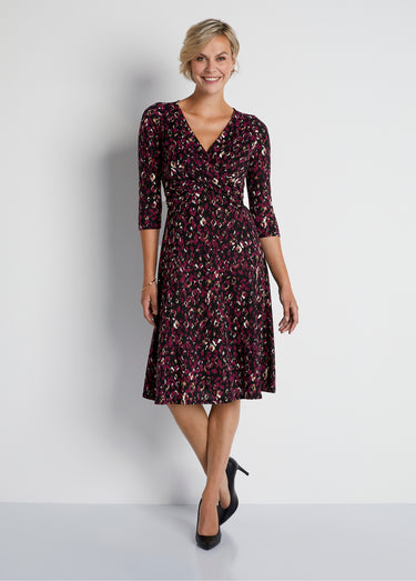 Robe courte cache-coeur en maille Imprime Prune