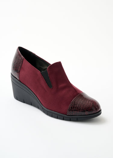 Mocassins compensés largeur confort élastiqués Bordeaux