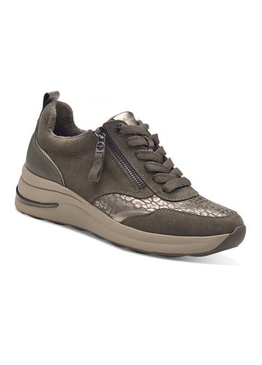 Baskets multimatières, semelle compensée Beige Fonce