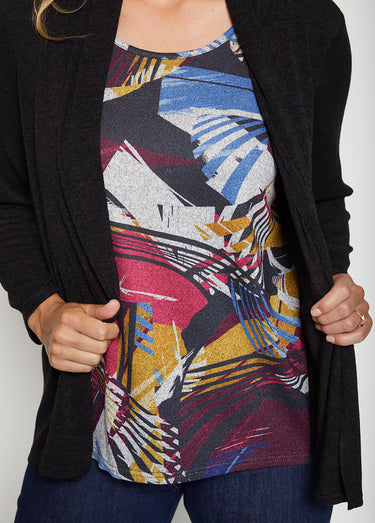 T-shirt maille chaude long effet 2 en 1 Gris/Bleu