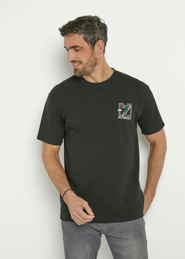 T-shirt coton épais, broderie graphique Noir