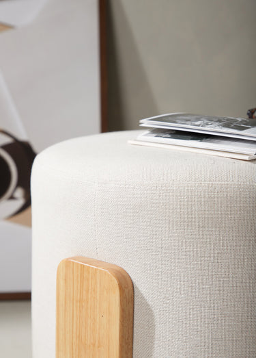 Pouf en tissu avec piètement en bois Beige