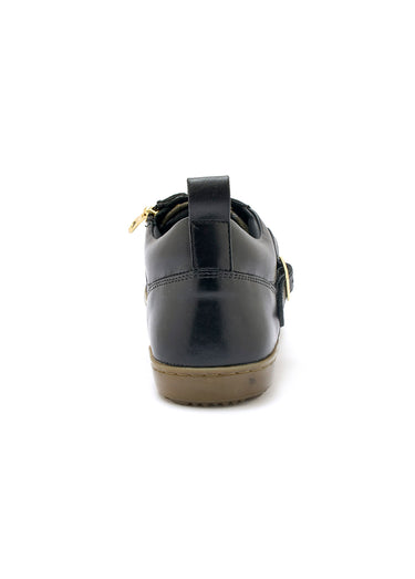 Baskets en cuir avec lacets et boucle Noir