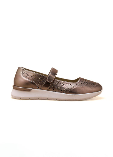 Ballerines à brides en cuir perforé Bronze