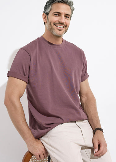 T-shirt col rond en coton épais Prune