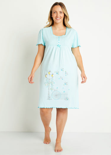 Chemise de nuit coton dentelle Aqua