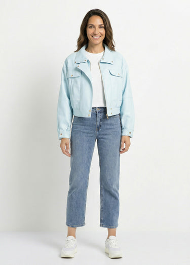Blouson style vintage en simili cuir Bleu Ciel