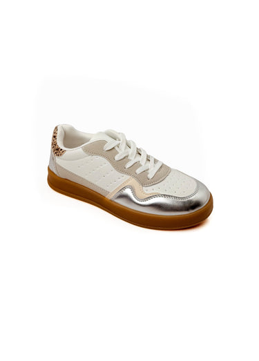 Sneakers à lacets empiècements fantaisie Argente