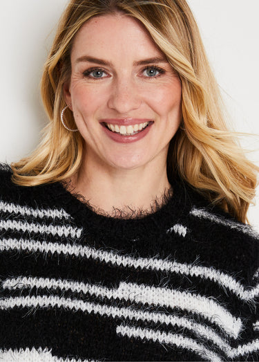Pull maille douce effet poilu Noir/Ecru