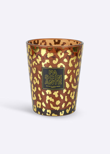 Bougie parfumée en verre motif léopard Marron