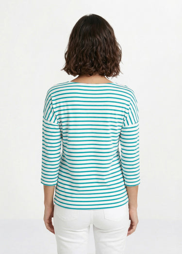 T-shirt marinière rayé manches 3/4 Blanc/Aqua