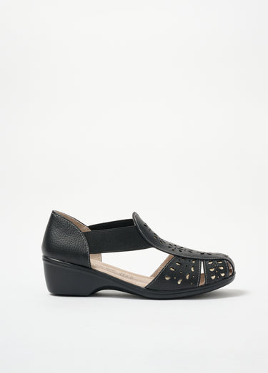 Sandales compensées en cuir élastiquées Noir