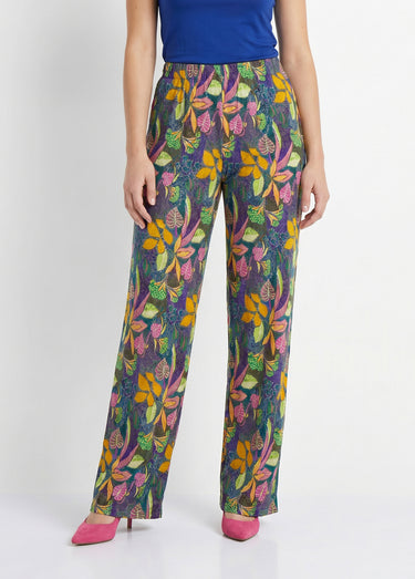 Pantalon fluide taille élastiquée maille Rose/Jaune