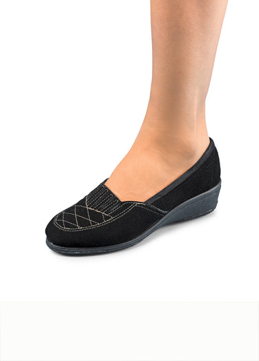 Mocassins élastiqués cuir grande largeur Noir