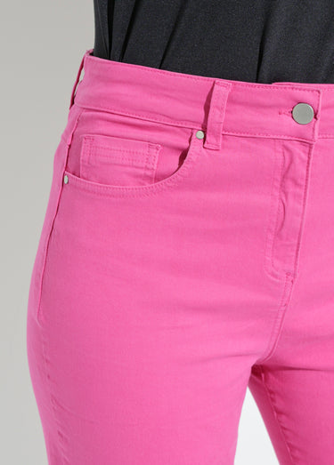 Pantalon droit 5 poches coton stretch Rose Magenta