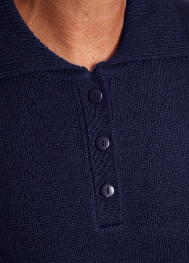 Pull col polo maille épaisse Marine
