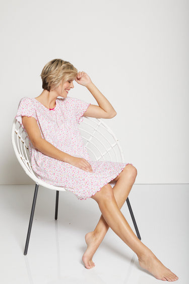 Chemise de nuit mi-longue manches courtes Rose/Peche