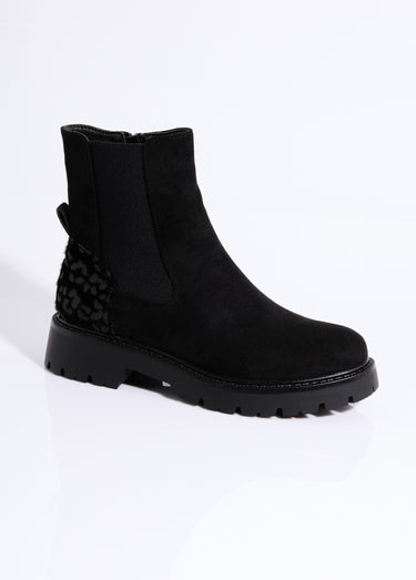 Boots Chelsea en suédine talon animalier Noir