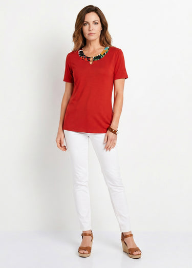 T-shirt manches courtes uni ou imprimé Uni Paprika