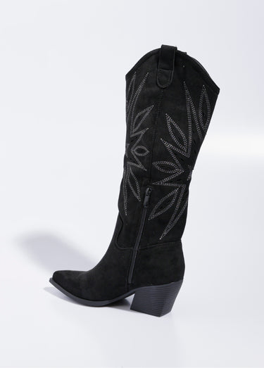 Bottes brodées western à talon biseauté Noir