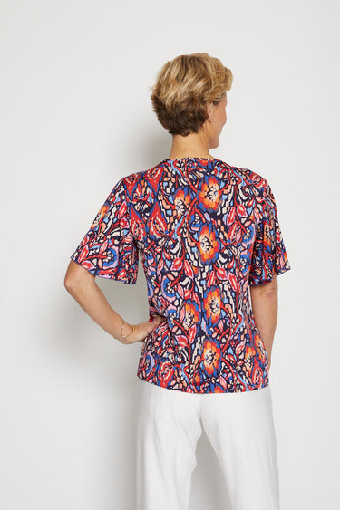 T-shirt court ample finition macramé Bleu / Rouge