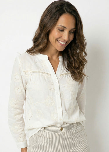 Chemisier broderies fleurs pailletées Ecru
