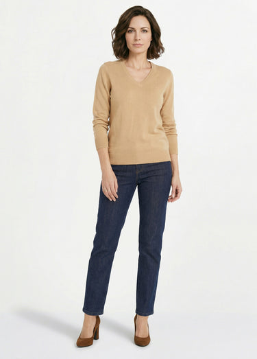 Pull doux col V manches longues Camel