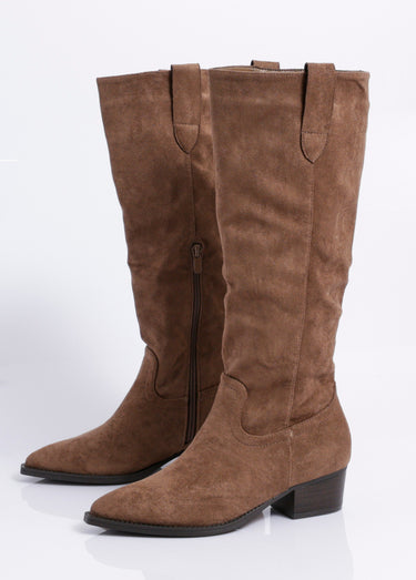 Bottes suédine pointues thème western Taupe