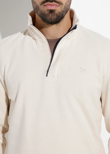 Pull épais jersey de coton, col zippé Beige