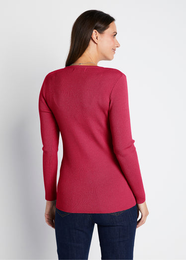 Pull encolure tunisienne avec laine mérinos Framboise