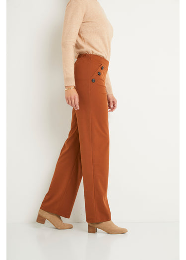 Pantalon large taille semi élastiquée uni Camel