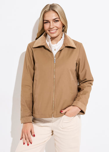 Veste déperlante zippée col velours Beige