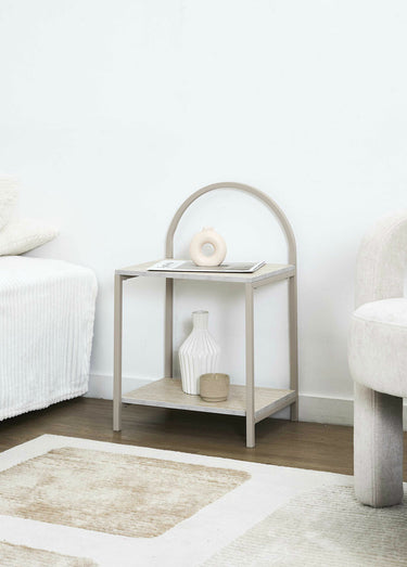 Table de chevet arche en métal clair Blanc/Beige