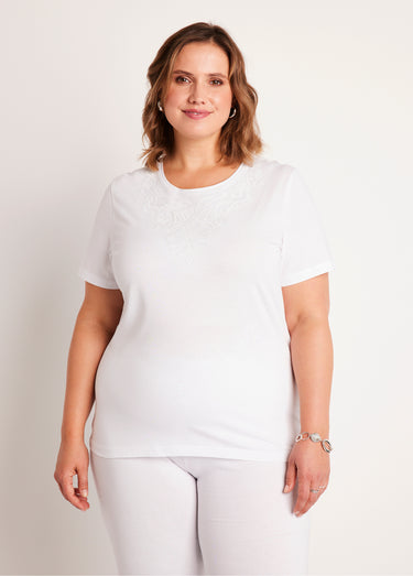 T-shirt court brodé manches courtes Blanc