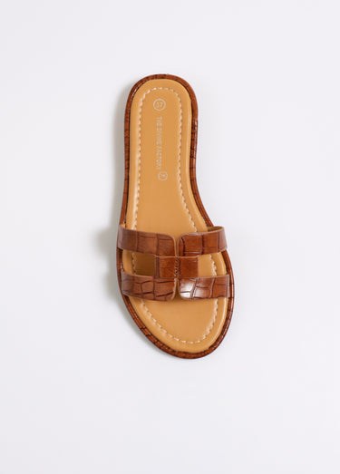 Mules plates chic façon croco Camel