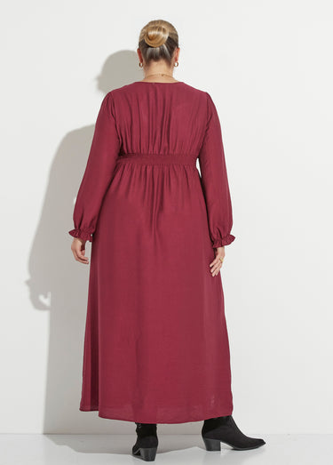 Robe longue taille haute poignets resserrés Bordeaux