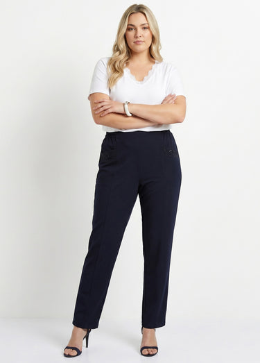 Pantalon ceinture élastiquée ajouré Marine