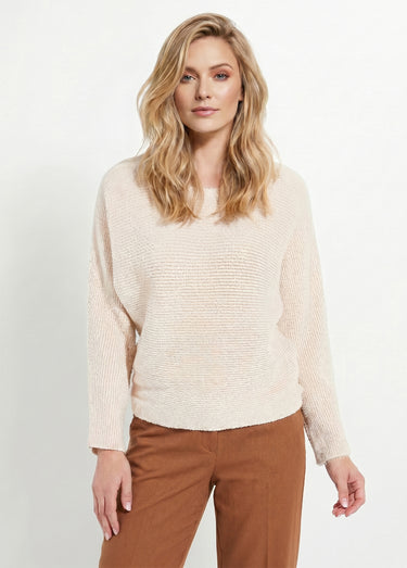 Pull côtelé col rond sans emmanchures boîte Ecru