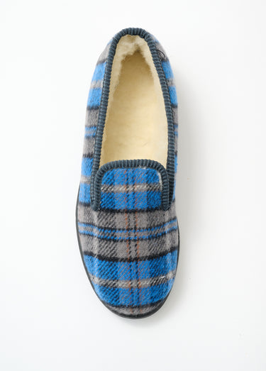 Chaussons grande largeur fourrés laine mixtes Ecossais Marine