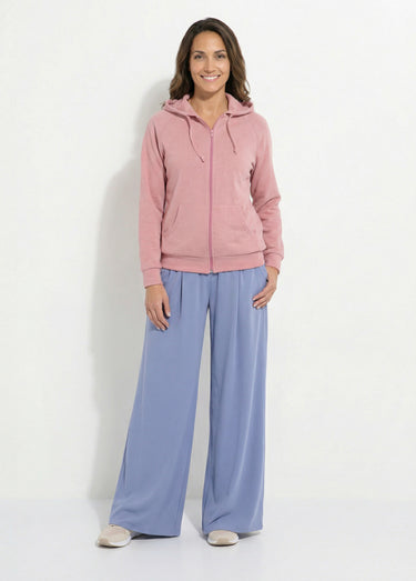 Sweat zippé à capuche molleton gratté Rose