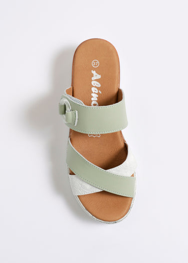 Mules semelle compensée et effet python Vert