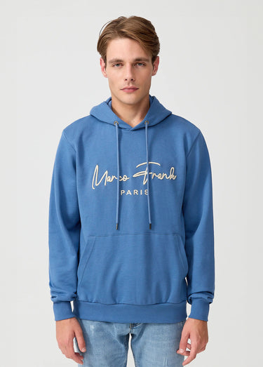 Sweat à capuche molletonné, poche kangourou Indigo