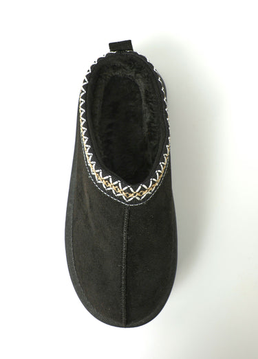 Mules effet daim fourrées et compensées Noir