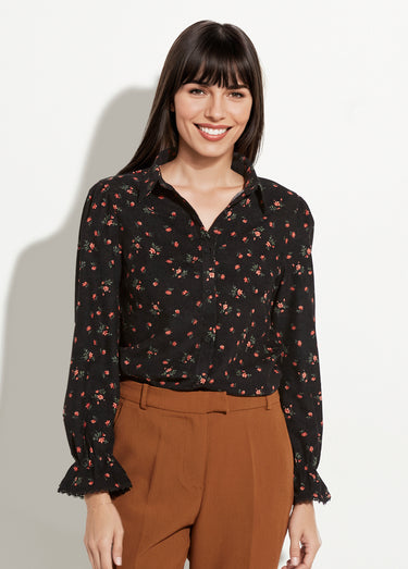 Chemisier velours milleraies motif roses Noir Imprime