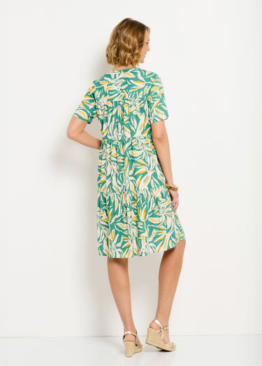 Robe col V boutonnée imprimée manches courtes Vert/Blanc