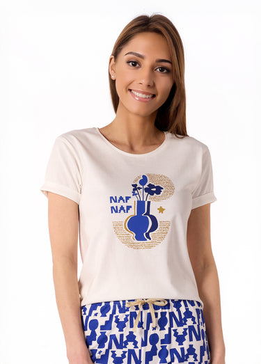 Pyjama court thème aztèque avec corsaire Blanc imprimé