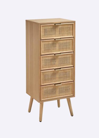 MIYA Chiffonier 5 tiroirs, tramé cannage Bois Clair