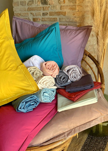 Taie d'oreiller unie percale de coton Beige Naturel